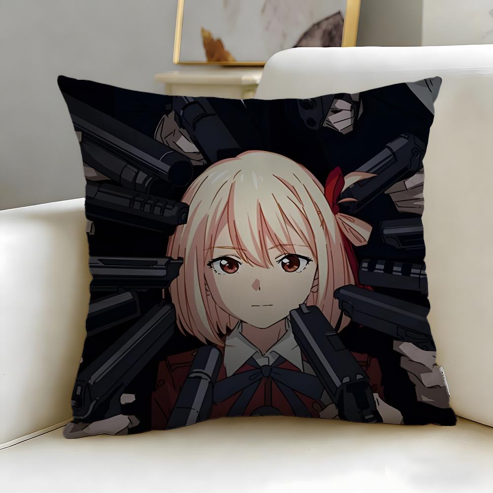 popular anime Lycoris Recoil Cushion Cover Soft  EasyWash Pillow Case  Versatile for Couch Bed Travel and Office
