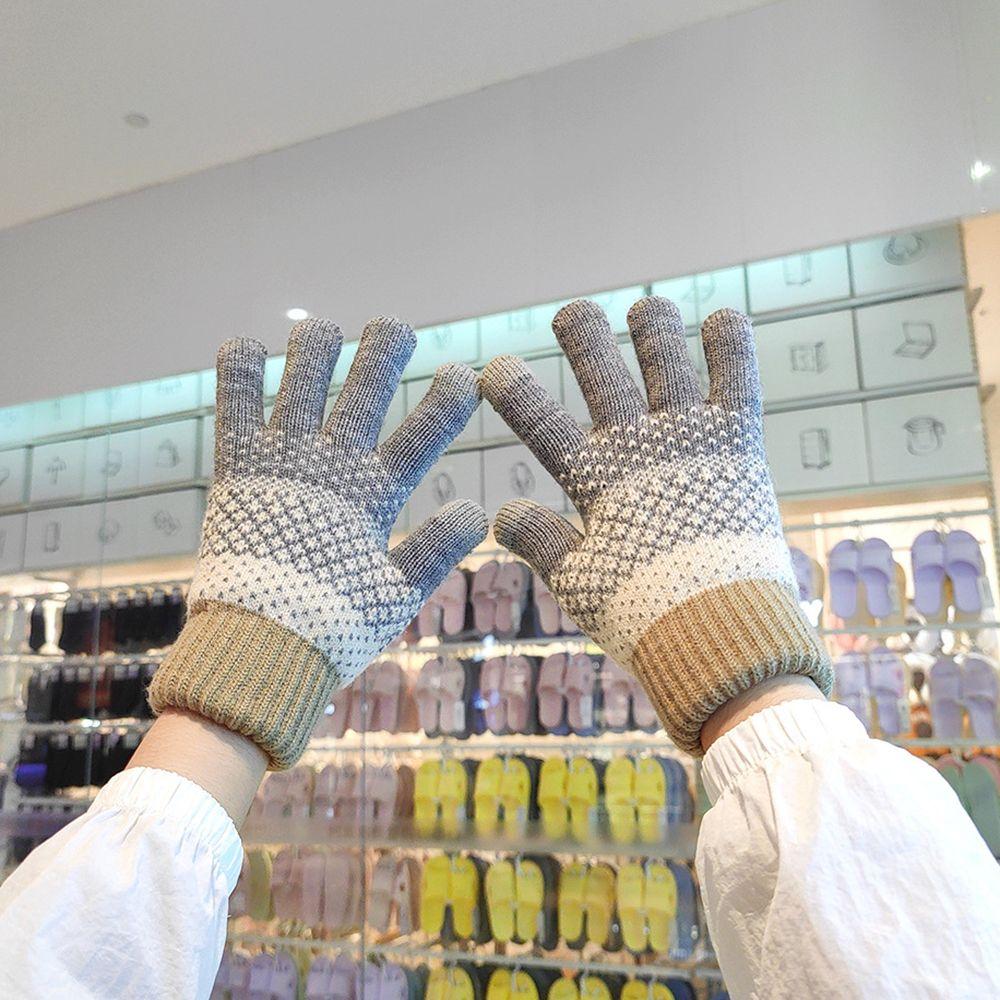 

Winter Accessories Women s Knitted Gloves Plus Fleece Gloves Korean Style Mittens grey-Dots