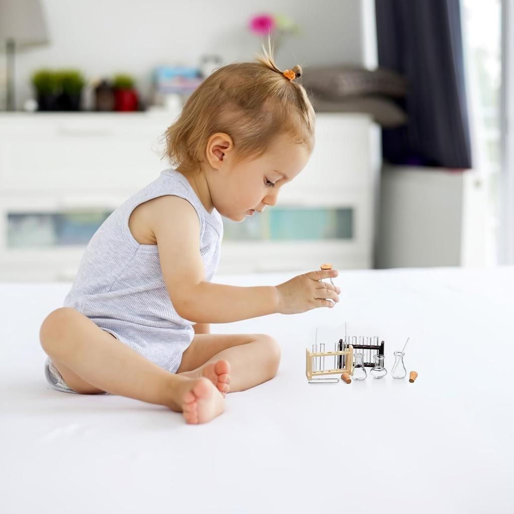 BESTonZON 2 Sets Scale Equipment Glass Household Doll House Set Dollhouse Miniature Test Tubes Wood Decorations Tiny House Test Tubes Mini House