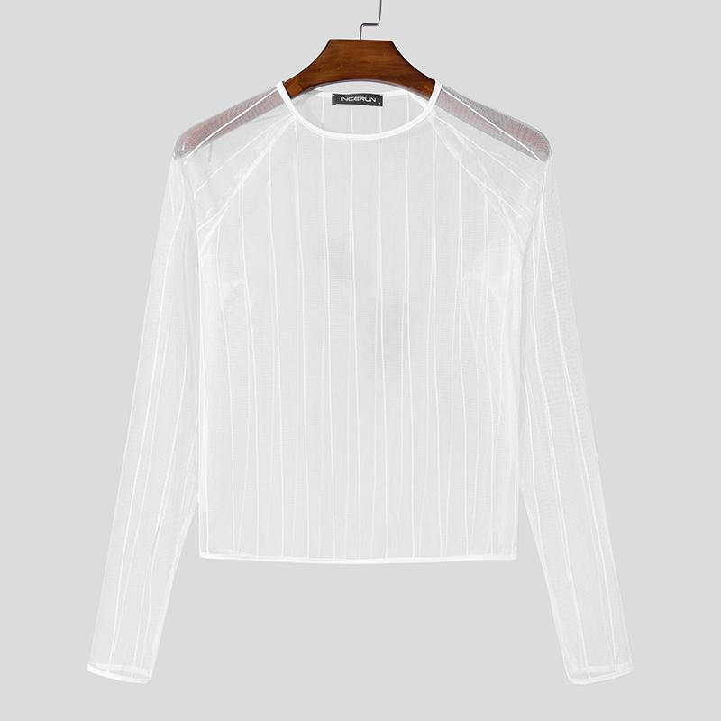 INCERUN Men Long Sleeve Mesh See Through Skinny T-shirts Partywear Clubwear