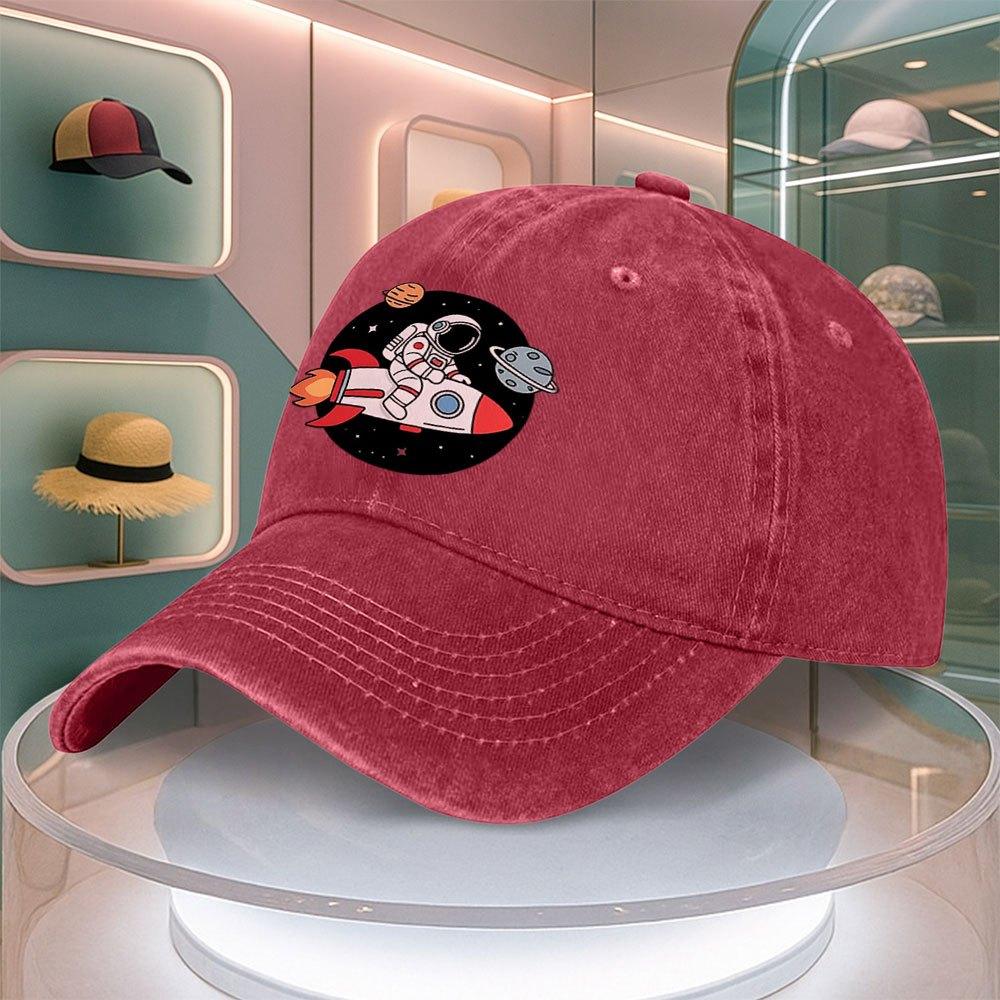 Astronaut Rocket Space Pattern Mens Baseball Cap Curved Brim Dad Hat Adjustable Duck Tongue Cap