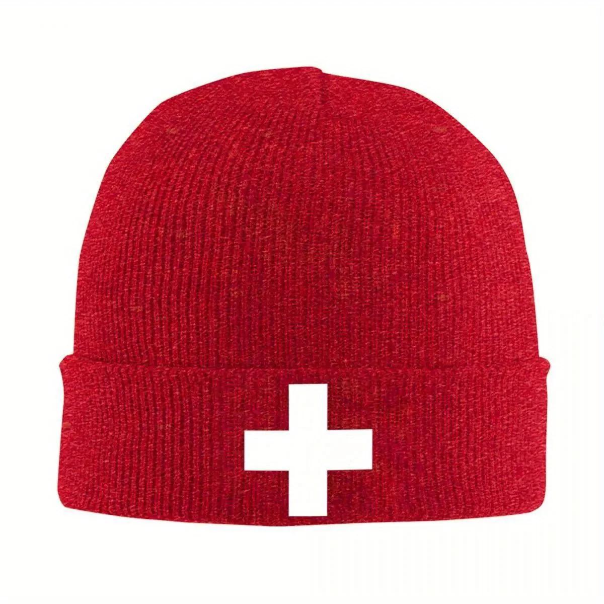 

new Switzerland Flag Beanie Hats Fashion Caps Unisex Adult Outdoor Sport Knit Hat Autumn Winter Pattern Elastic Beanie Hat