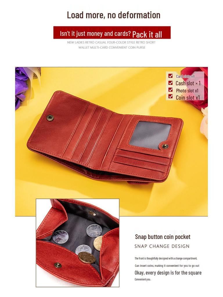 Women's Genuine Leather Slim Wallet & Coin Purse: Versatile, Soft Cowhide, Two-in-One Money Clip.