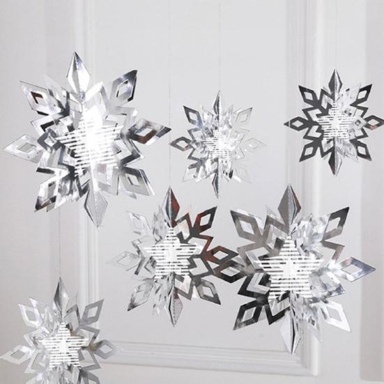 6Pcs Christmas Snowflake Ornaments 3D Large Iridescent Paper Snowflakes Hanging Decoration for Winter Wonderland Christmas Party Holiday New Year Home
