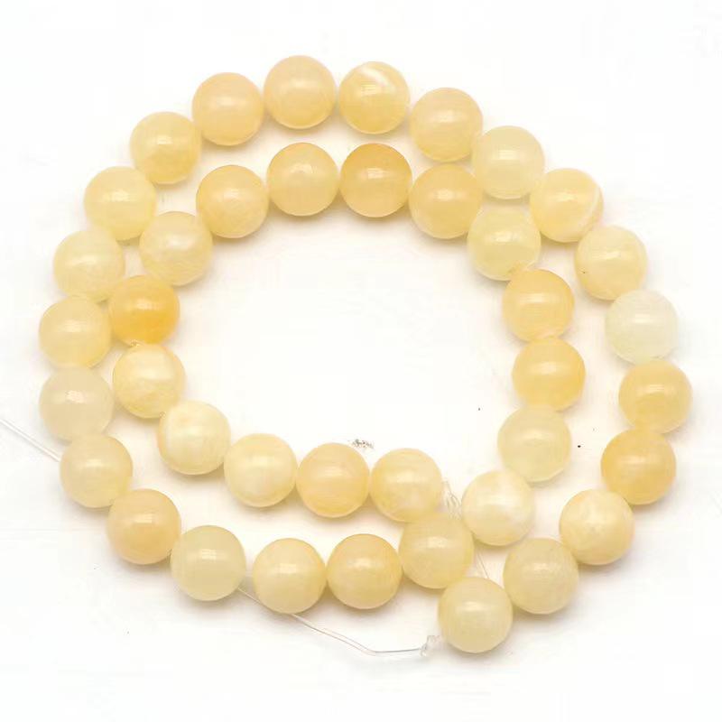 Natural Beige Yellow Jade Round Loose Beads for DIY Bracelet and Necklace Accessories