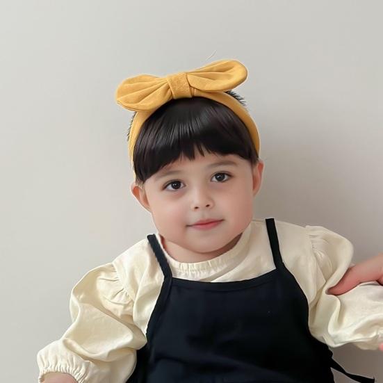 Baby Wig Headband with Bow Design Realistic Simulated Hair Material Secure Elastic Strap Baby Costume Hairband