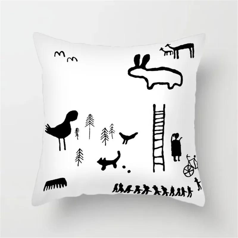 Office Sofa Car Cushion Cover Cartoon Black and White Simple Line Printing Luxury Home Decoration Pillow Cover