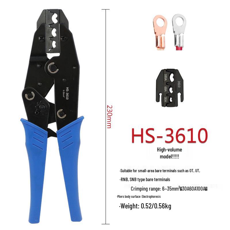 9  Multi-Functional Ratchet Crimping Pliers HS-125J, 0.5-6mm² for Pre-Insulated Cold Crimp Terminals
