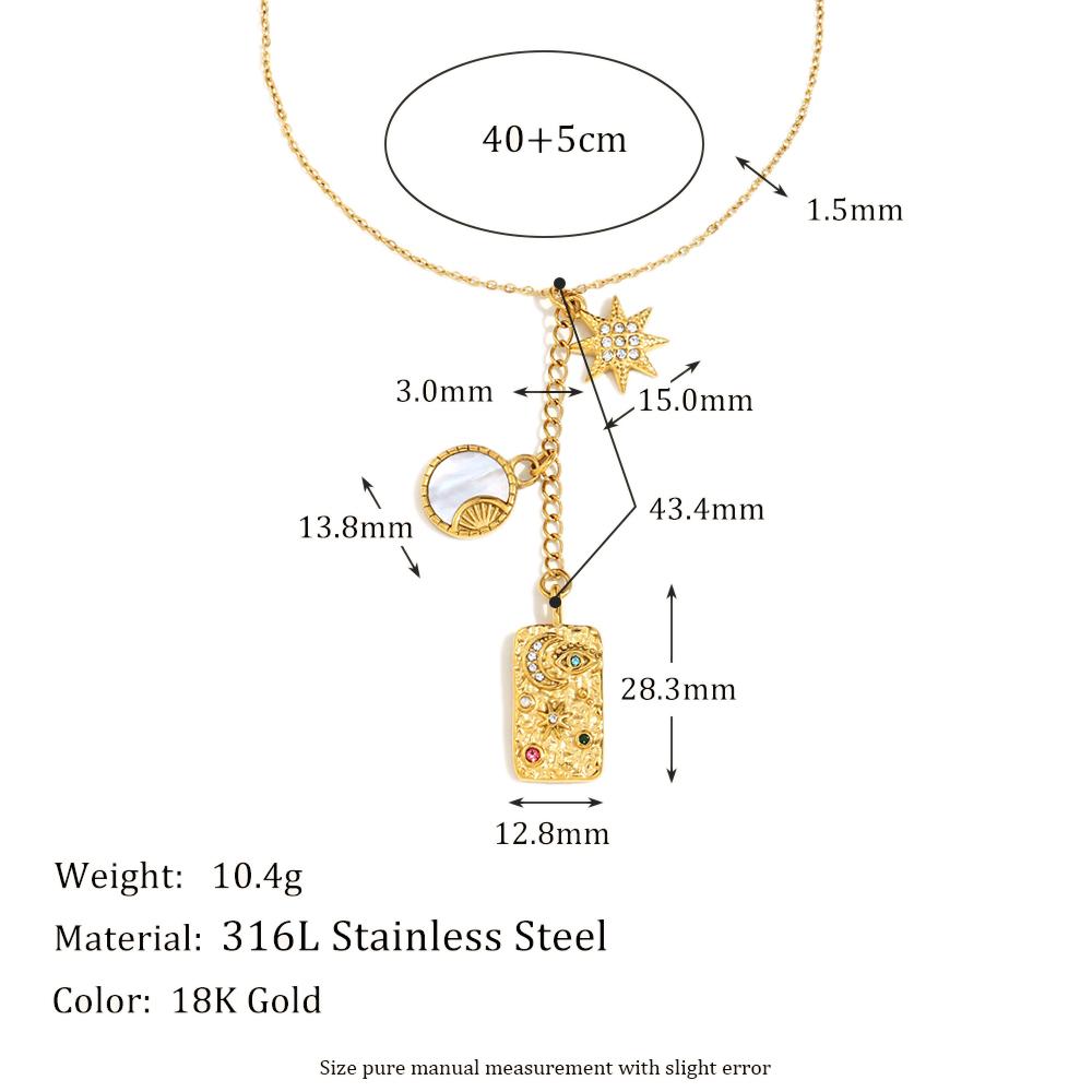 

MamacitaSlay Exclusive Stainless Steel Sun Moon Star Devil s Eye Long Pendant Necklace For Women s Party Waterproof Jewelry Gift