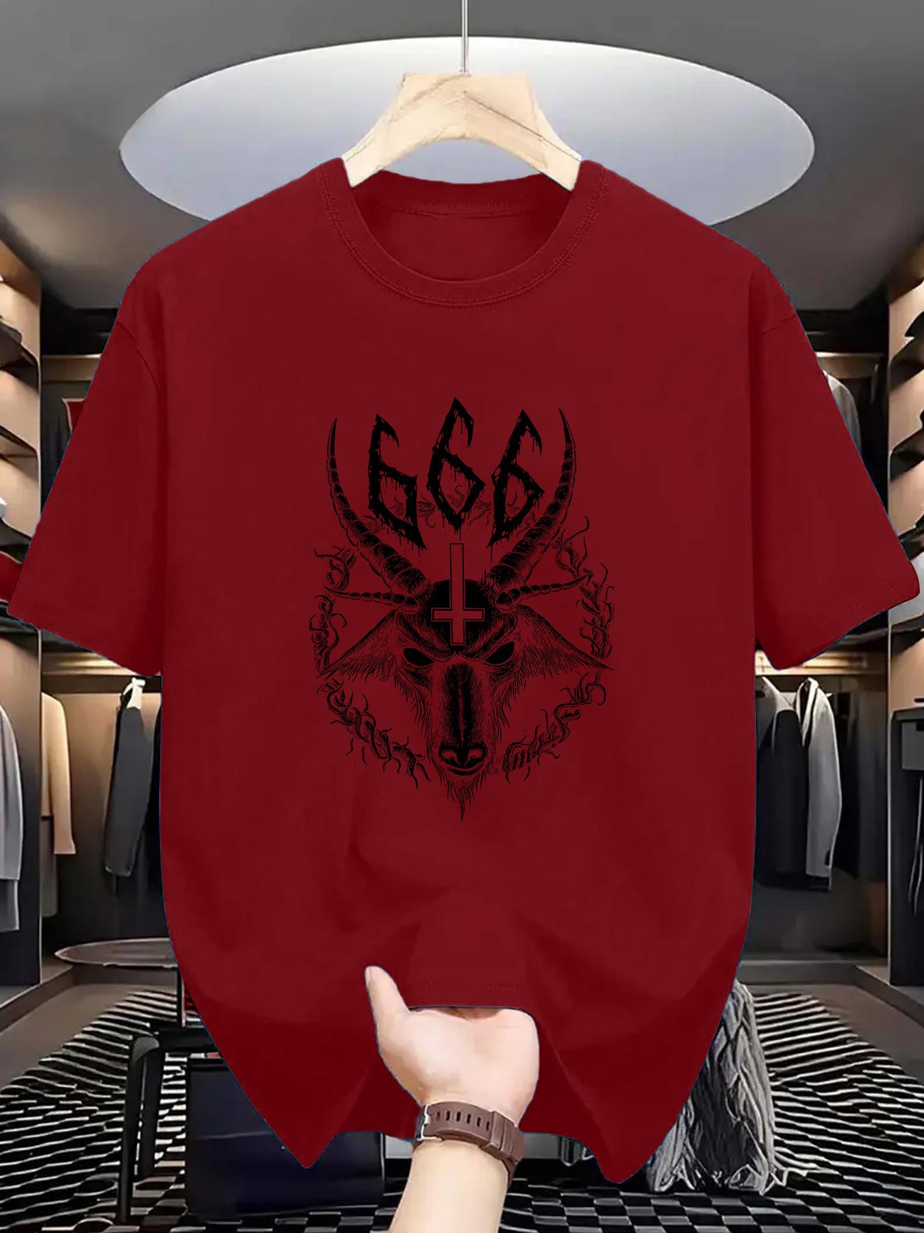 

Men S Casual Crew Neck T-Shirt with Geometric 666 Sheep Head Print,100% Polyester Knit Fabric,Regular Fit for Summer S