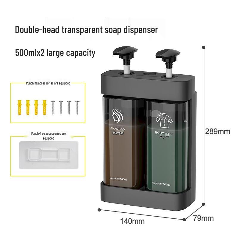 Punch-Free Wall-Mount Soap Dispenser for Shampoo & Shower Gel, Manual Press, Light Luxury Style