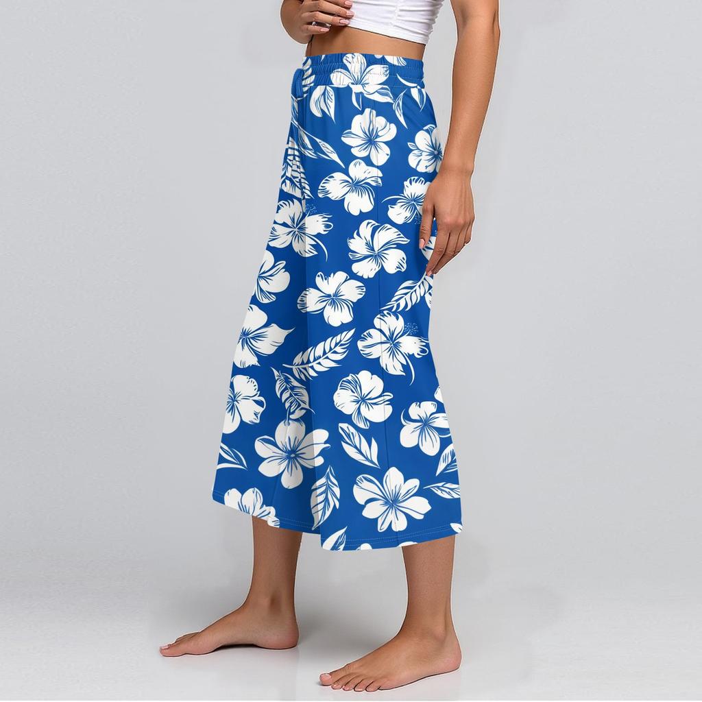 Damen Sommer Hohe Taille Bedruckte Freizeit-Sportbekleidung Lässige Cropped-Hose Weite Hose