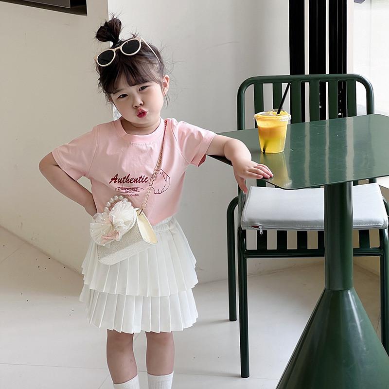 Modern Pink Blue And White Pu Children's Shoulder Bag With Chic Lace Bow Accent