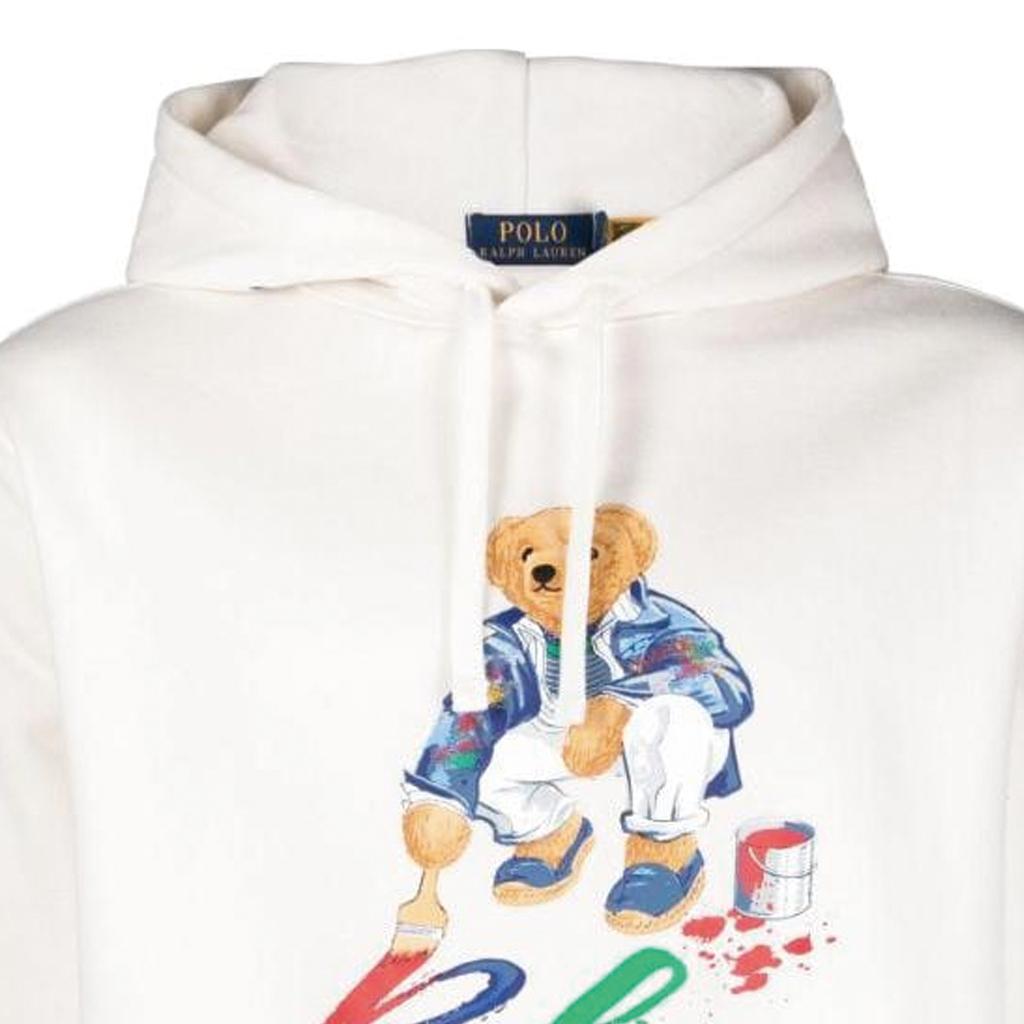 Polo Ralph Lauren FW23 Paint Splash Logo Print Loose Fit Hoodie Men Hoodies White 710926546-001