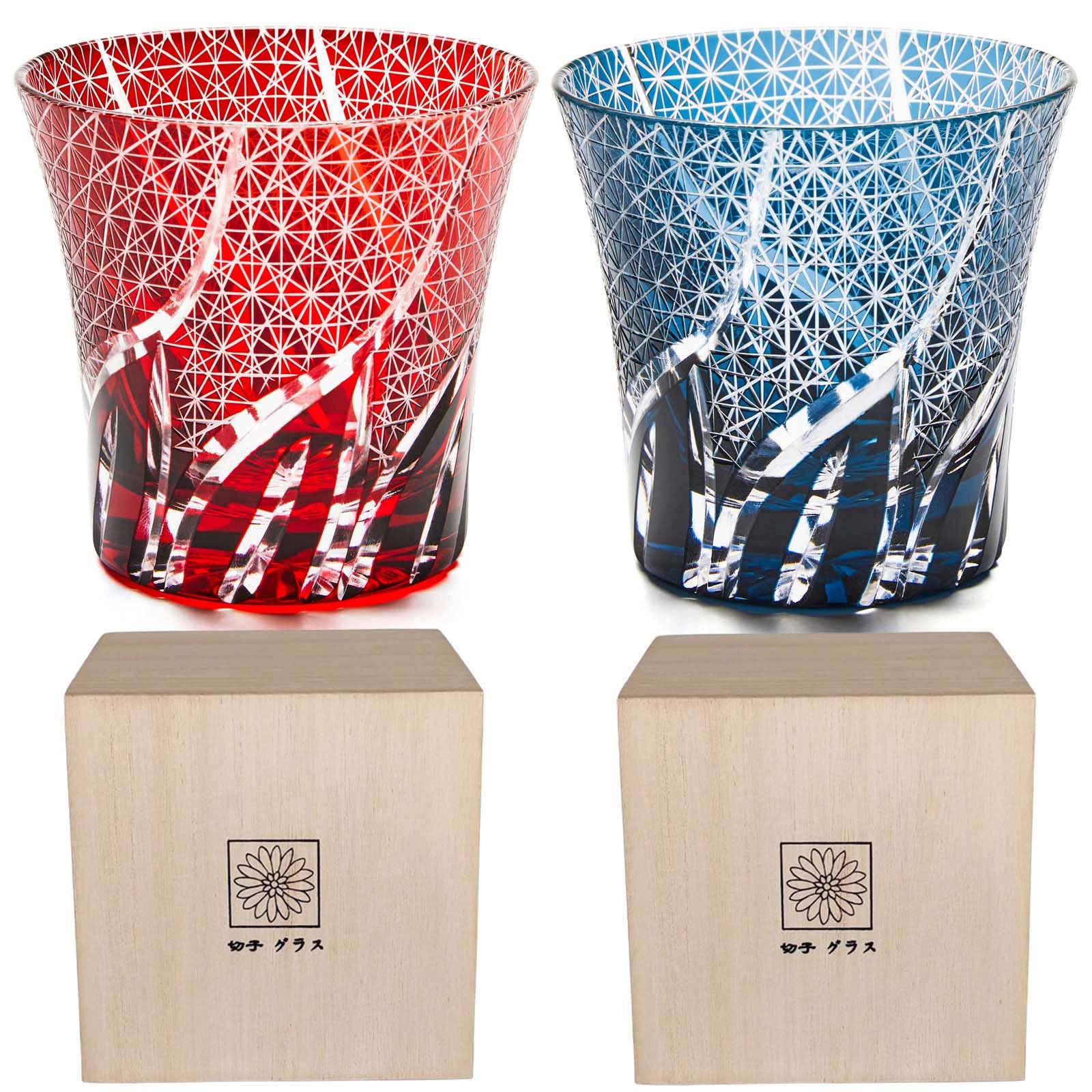 

LUGUFON Kiriko Rocks Glasses with Chrysanthemum Dishwasher Handcrafted by Comes in a Paulownia Wood Perfect for Cold and Stylish and Perfect for and