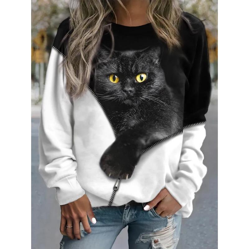 Fashion Women'S Long Sleeves T-Shirt Funny Cat 3D Print Top Woman T Shirt Casual Clothing Summer Female Tshirt