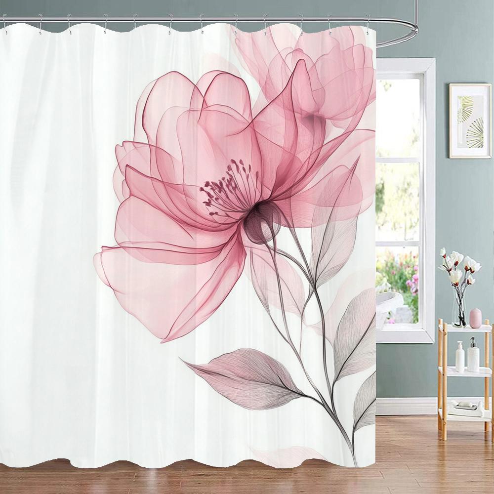 Colorful Flowers Shower Curtain for Bathroom Pink Floral Romantic Plants Nature Scenery Decor Shower Curtain with Hooks