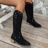 Retro Pointed Rivet Western Cowboy Boots Large Size Thin V-mouth Suede Side Zipper Fashion Boots