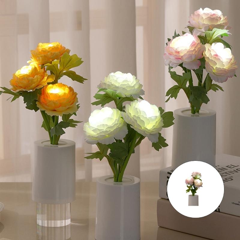 Energy Efficient Peony Shape Nightlight With Realistic Flower Design NonToxic Plastic Bedroom Table Decorations
