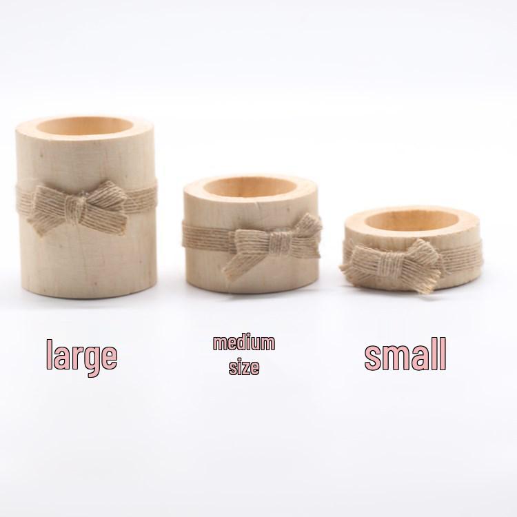 Cylindrical Wooden Candlestick with Floral Potted Plant, Modern Minimalist Style