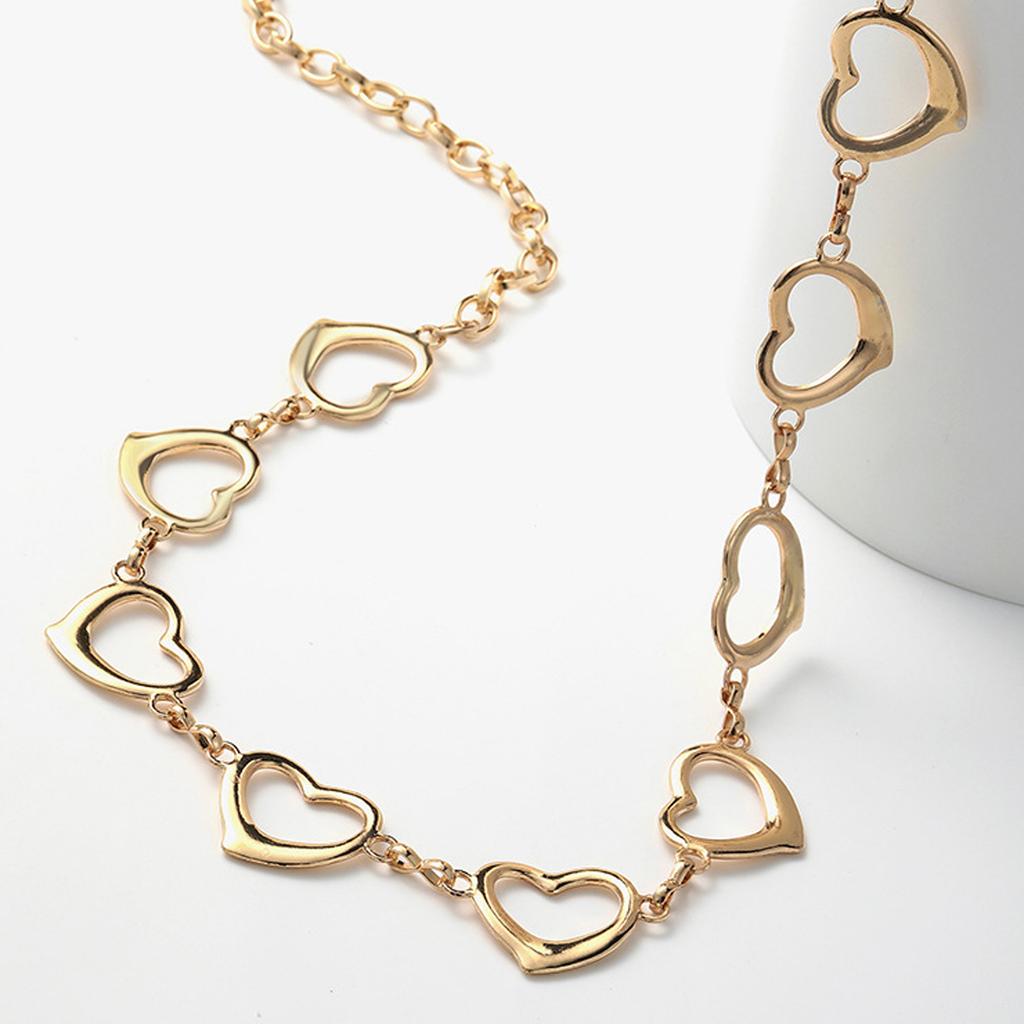 Women Metal Waist Chain, Heart & Flower Hollow Chain Belt, Adjustable Alloy Waistband with Ball Pendant for Dress Jeans