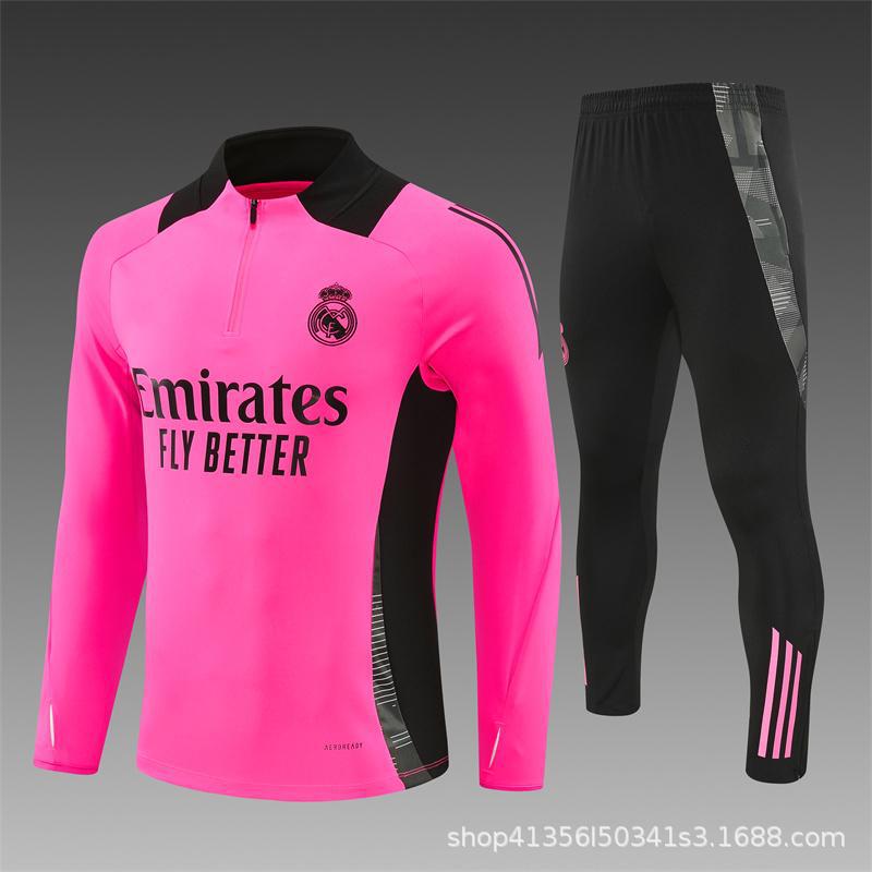 Maglia da Allenamento da Calcio Real Madrid a Maniche Lunghe Mezza Zip Tuta per Adulti e Bambini Stampa Maglia Mbappe