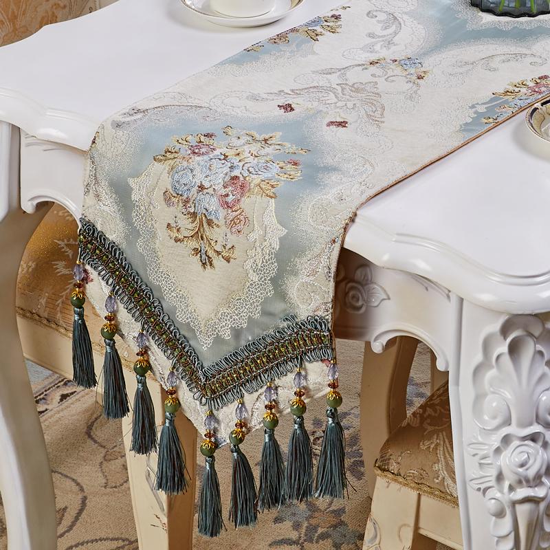 Big Patterns Table Runner Chinese Blue Table Flag Tea Table Close Tv Cabinet Cover Cloth with Tassels