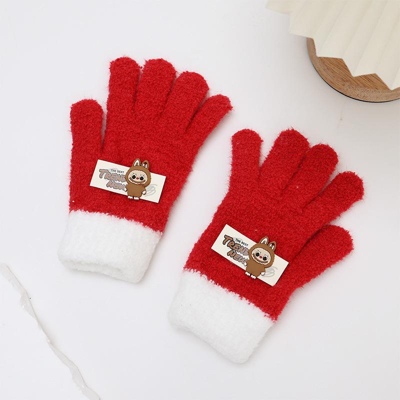 

Winter Children s Gloves Cartoon Embroidered Cloth Label Labu Five Finger Gloves Warm and Cold Proof Baby Finger Gloves one size
