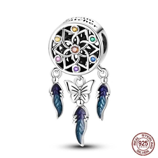 

Стерлингового Серебра 925 Цветной Циркон Ловец Снов Подвески Бусины Подвески FitFashion Оригинальные Браслеты DIY Изготовление Ювелирных Изделий зелёный