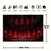 2D Dark Fantasy Cathedral Tapestry, Red Stained Glass & Candles Wall Hanging