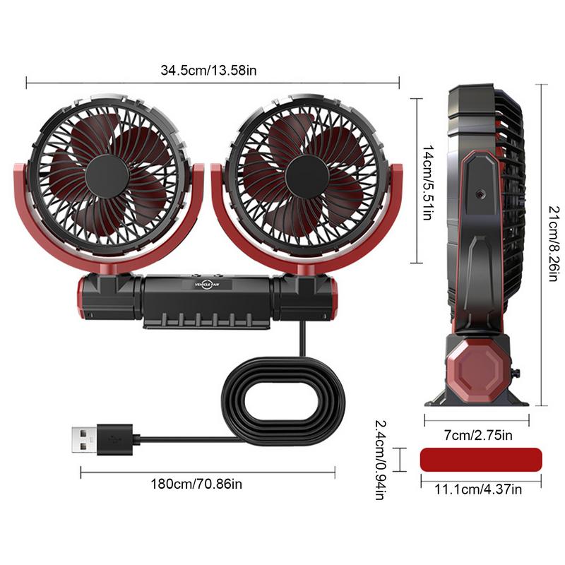 Fan For Car Quiet Head Fan USB Operation Fan Double Head Car Fan With 360 Rotation Quiet Operation For Car Seat Kids