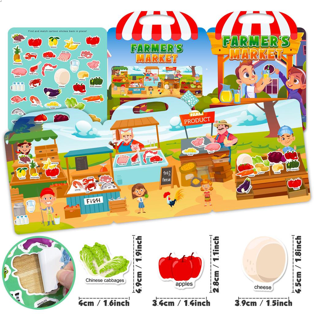 Laser Cover Farmers Market Children'S Cognition Early Education Attention Cultivation Portable Jelly Sticker