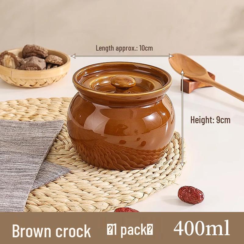 Household Ceramic Stew Pot with Lid for Bird's Nest and Single Serving Soups - Small Earthenware Bowl