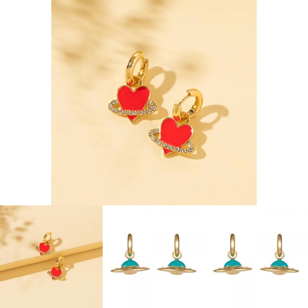 Stylish Summer 2022 Alloy Heart And Planet Earrings For Trendy Fashion Lovers