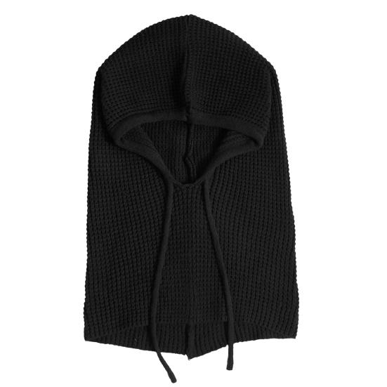 

Вязаный головной убор однотонный регулируемый шнурок капюшон шарф осень зима ветрозащитный теплый шапка эластичная термошапка