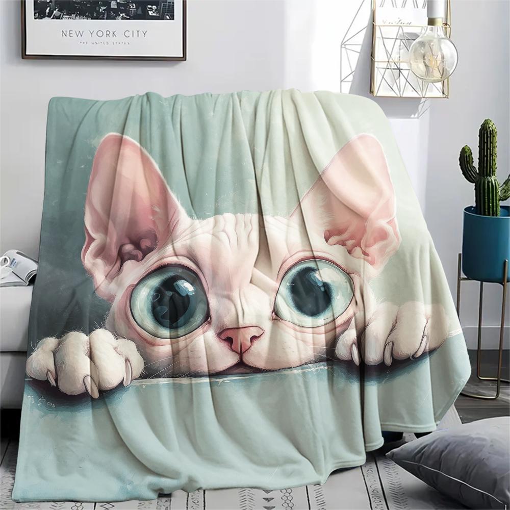 Hairless Cat Pattern Flannel Blanket, High Quality Comfortable for All Seasons, Home Decor, Warmth and Comfort, Perfect for Gifts.