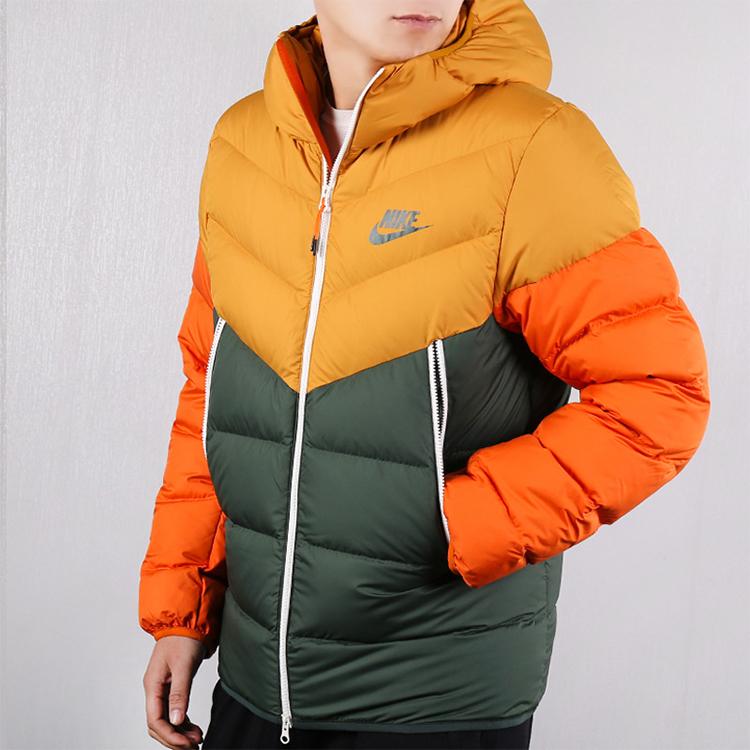 Nike Windrunner Down Fill Hooded Puffer Jacket Men Outerwear Orange Green 928834-727