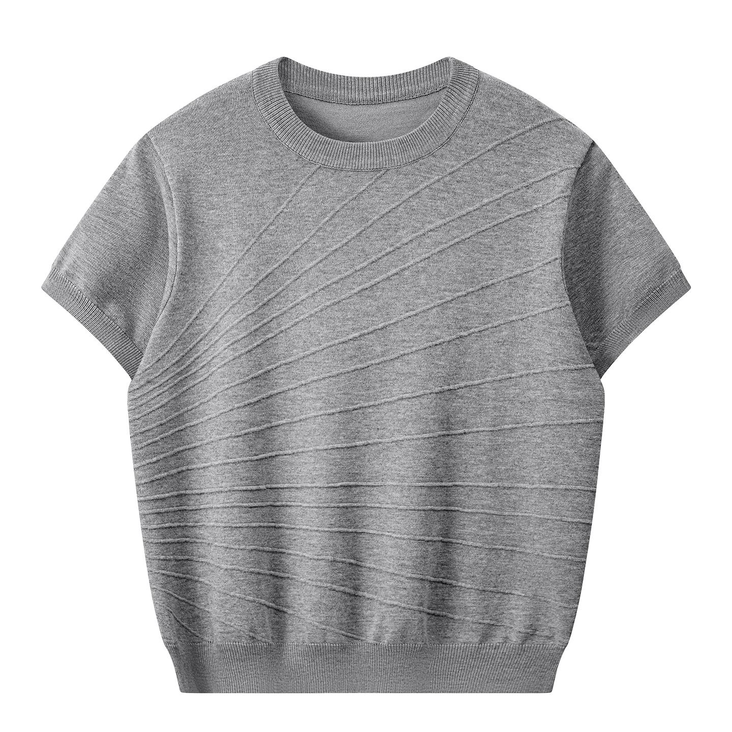 

Casual Knitted Half-sleeved Round Neck Solid Color Versatile Bottoming Shirt Short T 2XL серый