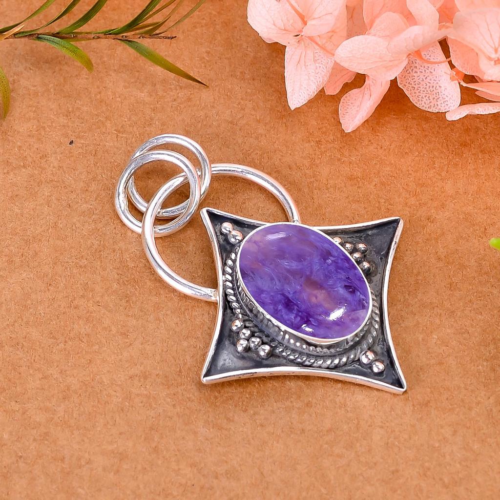 Purple Charoite - Siberia 925 Sterling Silver Pendant V3411, Purple Pendant, Oval Pendant, Valentin's Day Gift, Gift For Her, Birthday Gift, Handmade