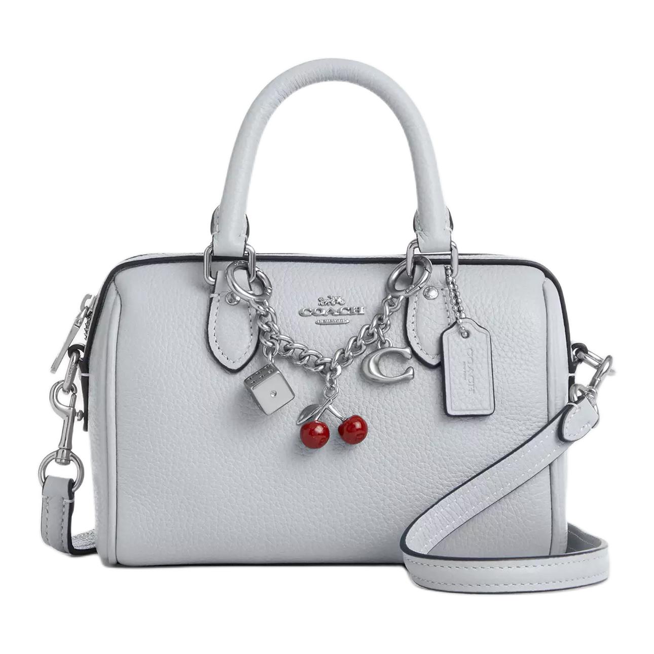 

Coach Rowan 18 Silver Logo Charm Decor Leather Shoulder Tote Bag Small Women handbags Ice-Blue CBJ15-SVNB9 Gift Box Sets (Basic Set+Black Box)