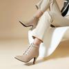 Spring Brown Apricot Women Ankle Boots Pointed Toe Lace up High Heel Small Big Size 33 47