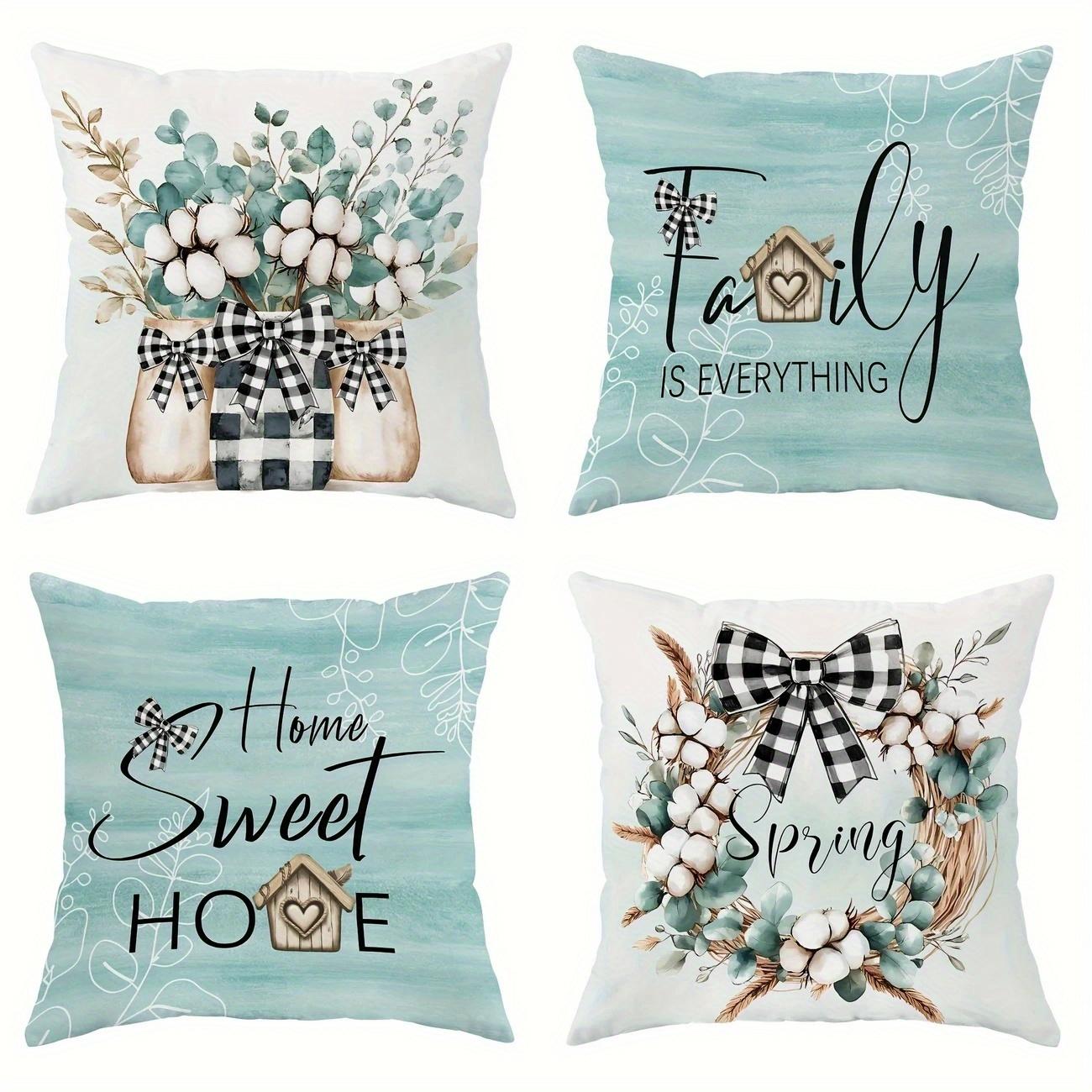 

A set of 4 spring-themed and eucalyptus pillowcases, featuring a cozy cottage style. Insert not included. 35x35cm 4pcs