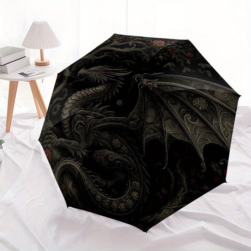 Fantasy Dragon & Tree Circular Wall ArtUmbrella with Cute Design, Portable 3-Fold Compact Umbrella for Men & Women, Valentine's Day Mother's Day Hallo