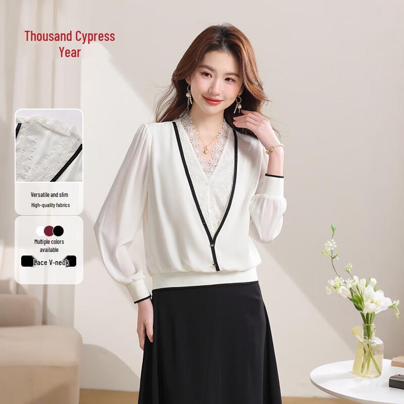 Women s V-Neck Lace Patchwork Chiffon Blouse XXL бежевый