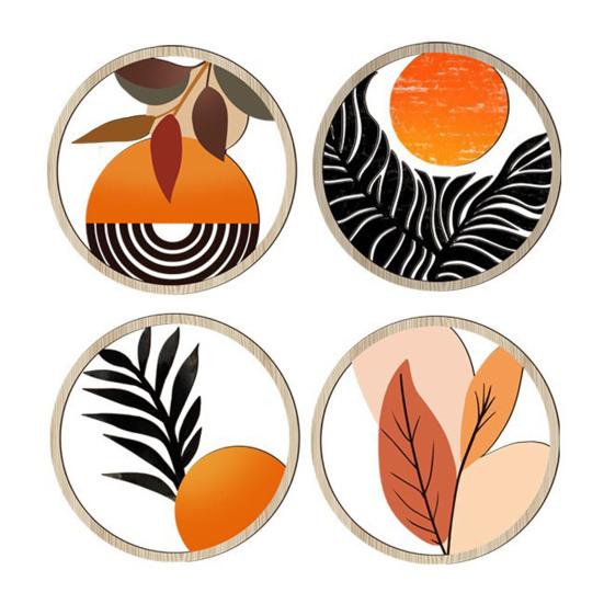 4 Pcs Wooden Round Boho Wall Art Bohemian Hollow Out Circle Wall Decor Neutral Minimalist Farmhouse Wall Hanging Sign for Bedroom Patio Balcony