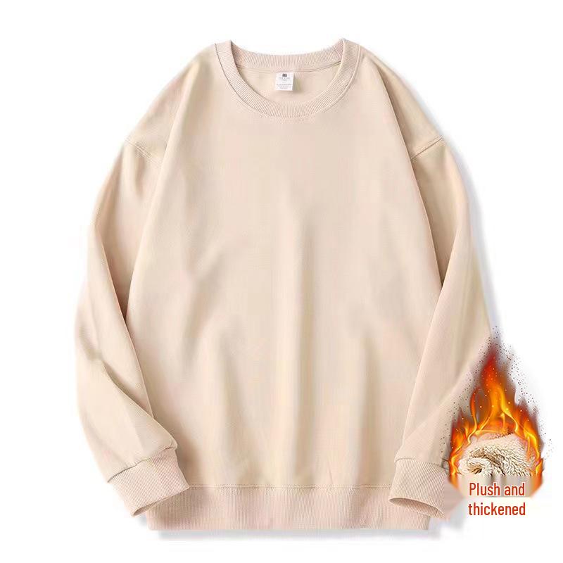 Men's Plus Size Round Neck Solid Color Hoodie - Loose Fit with Velvet Base Layer for Couples, Suitable for Spring and Autumn.