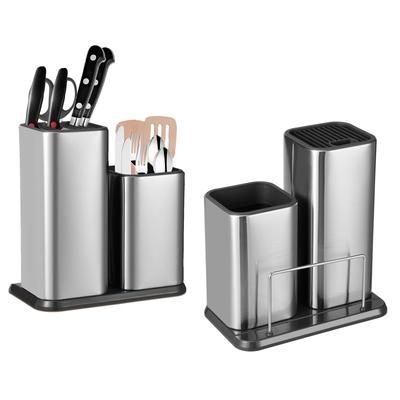 2 In 1 Utensil Knife Holder Chopstick Spoon Storage Box Stainless Steel Bottom Drain Kitchen Countertop Tableware Organizer Rack
