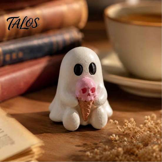 Niche Home Decor for Halloween Ice Cream Ghost Resin Figurine, Cute Spooky Desk Artistic Craft Gift Home, Soft Summer Ornament, Festive Friends Unique