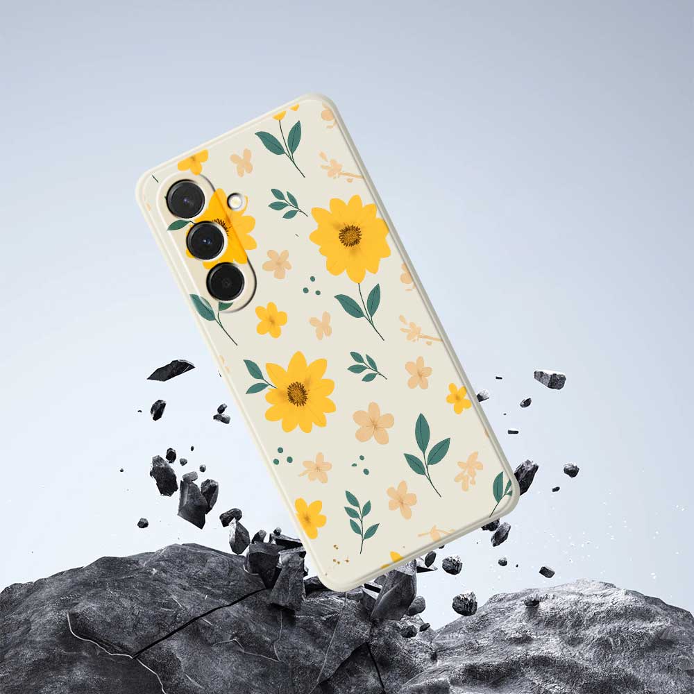 For Samsung Galaxy A36 5G Case Yellow Floral and Leaves Pattern Printing Straight Edge TPU Phone Back Cover