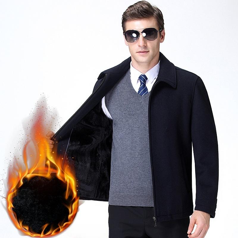 New Autumn and Winter Woolen Jackets for Middle-aged and Elderly Men, Casual Lapel Plus Velvet Jackets, Daddy Woolen Coats